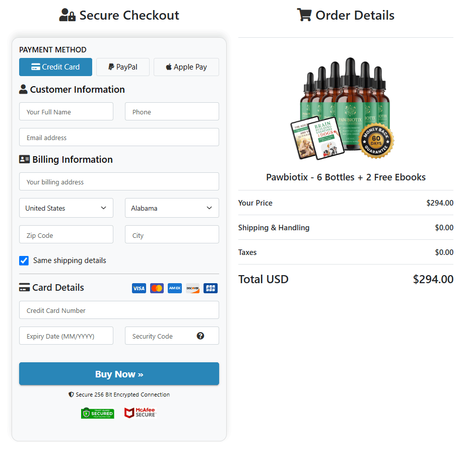 Pawbiotix Secured Order Page